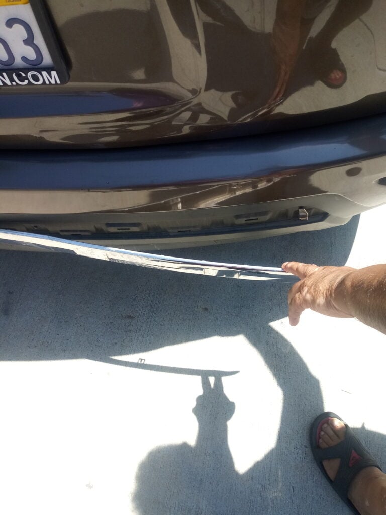 The back of the car after being rear ended.