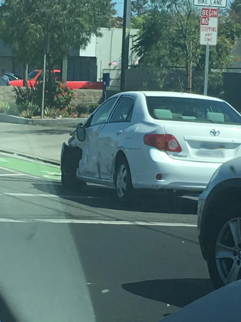 The front of the victim's car was destroyed in the intersection crash.