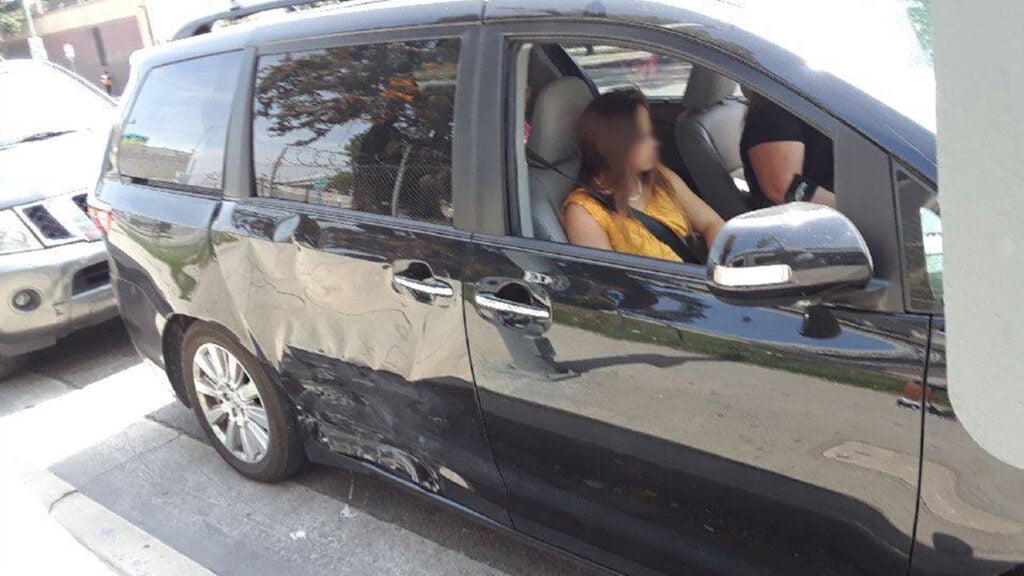 Side of one of the cars involved in the head on crash.