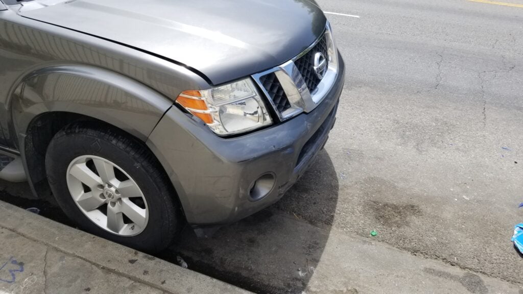 Front of one of the cars involved in the crash.