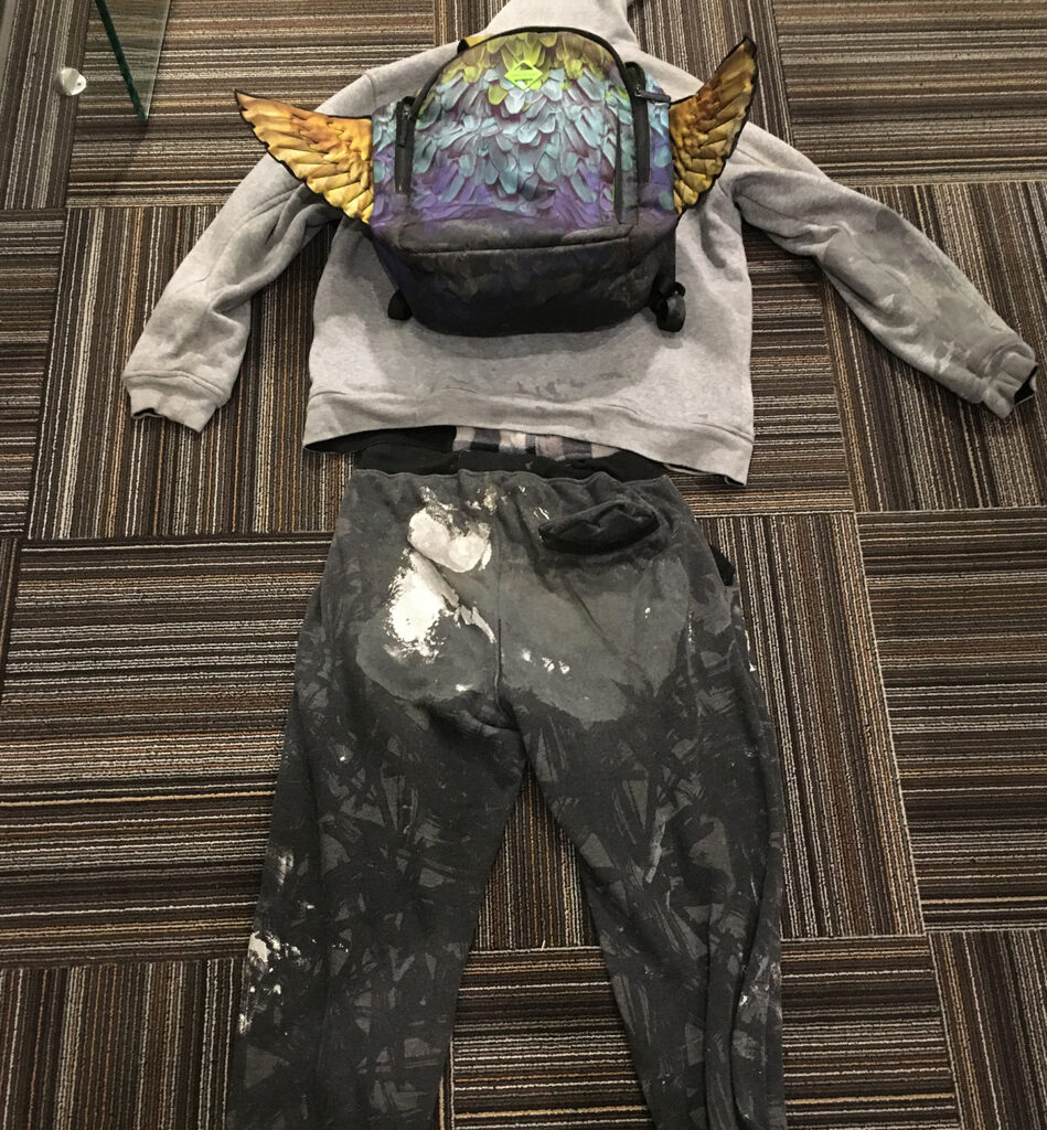 The clothing the victim was wearing at the time of the slip and fall on a Los Angeles stairs.
