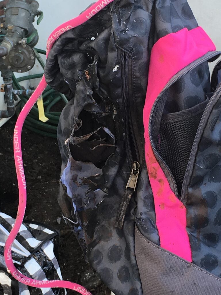Flames from the vape battery explosion also ignited the victim's backpack.