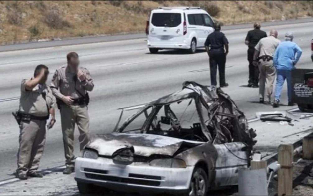 The victim's car was totaled after the wrongful death accident in San Bernardino.