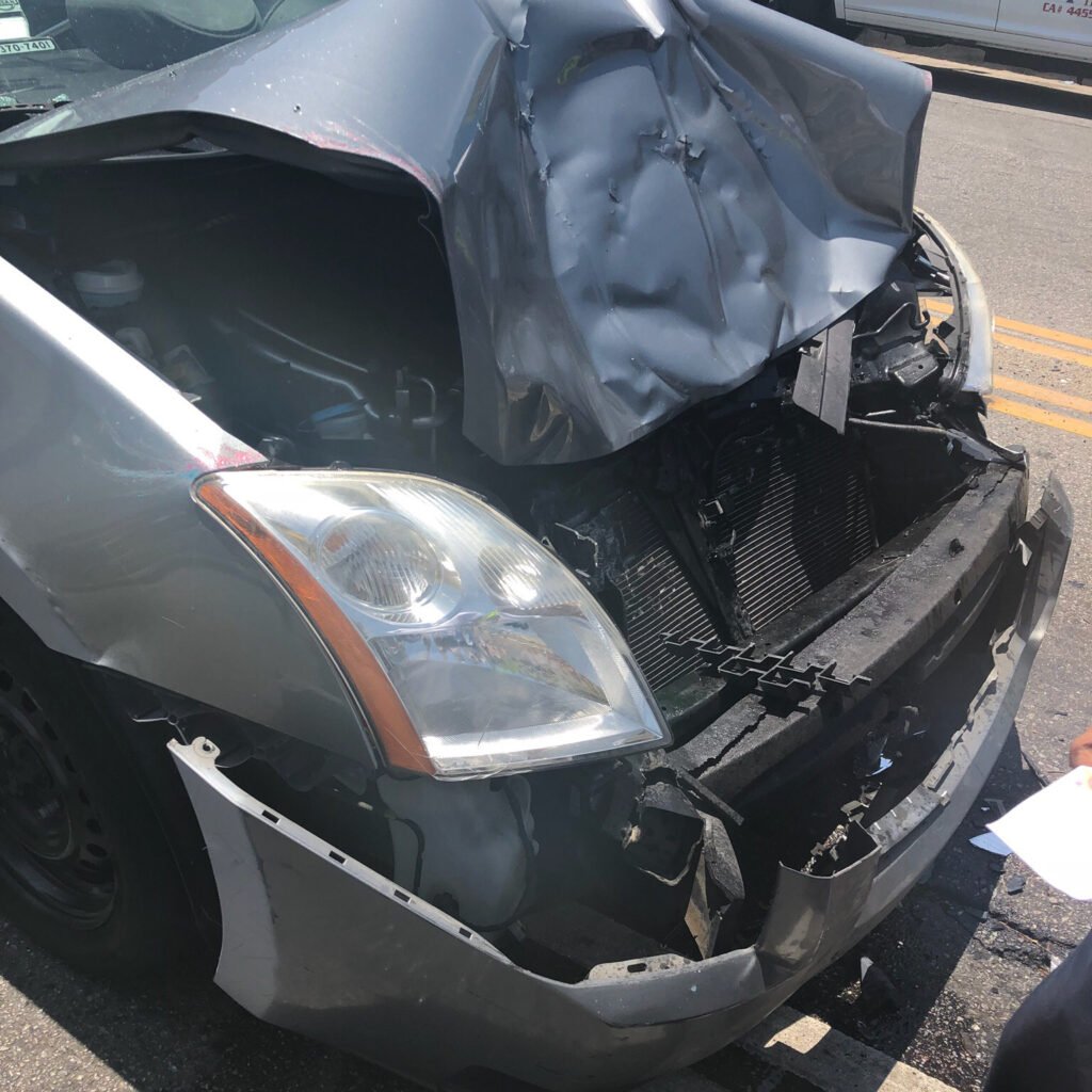 Although the defendant's car was severely damaged, the driver left it there and fled on a Los Angeles street.