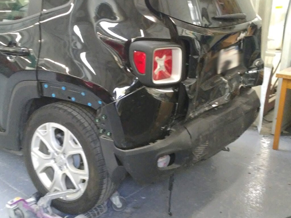 Rear of the victim's car after the collision in San Francisco.
