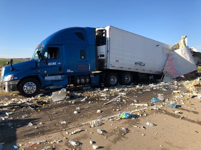 Side of the struck truck on the roadway in Amarillo, Texas.