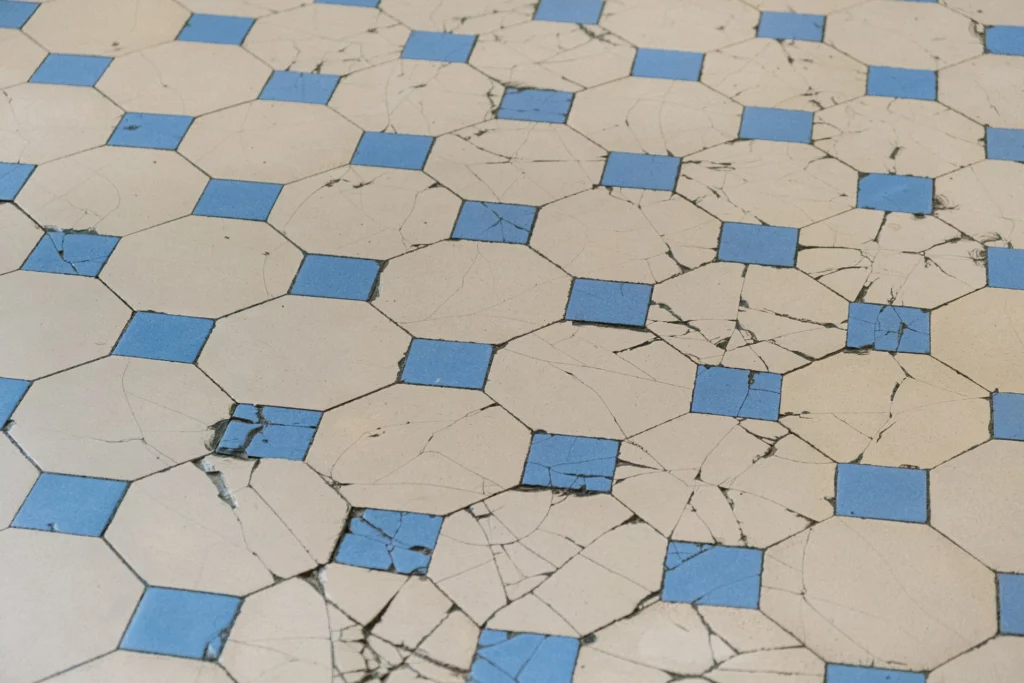 Cracked tiles inside a store