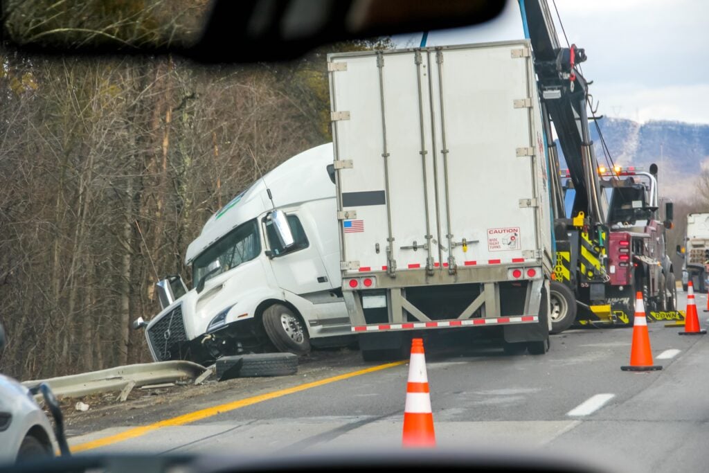 Truck on the side of the road after a crash in Los Angeles.