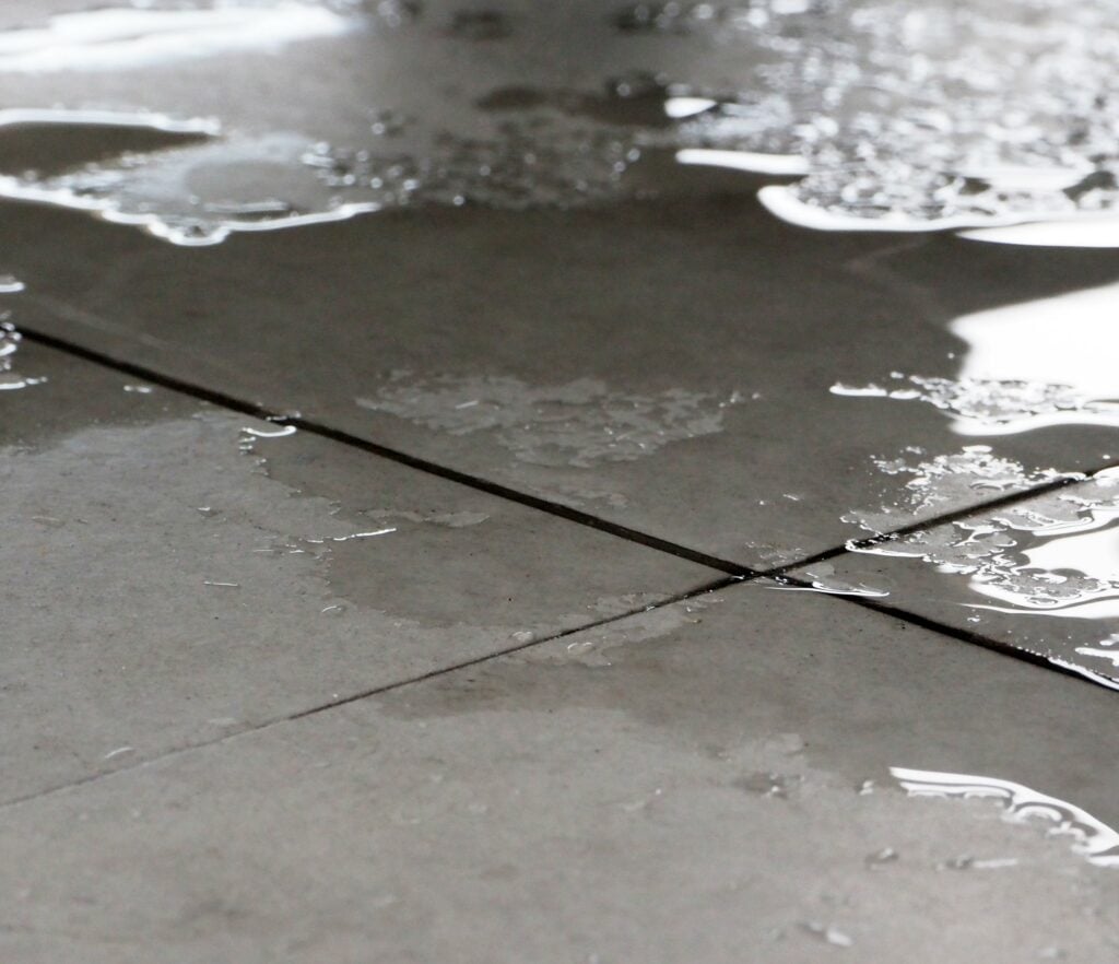 Liquid spilled on the ground.
