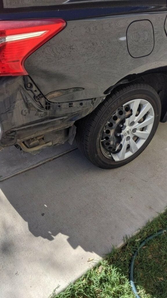 Rear tire of the victim's car.