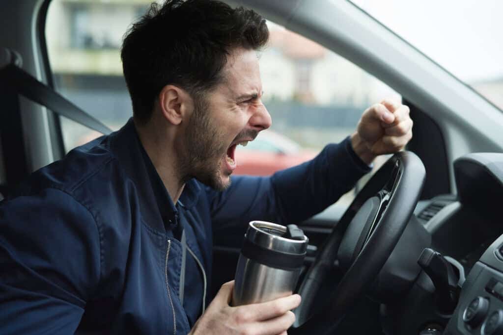 Violent man in his car during this August in California.