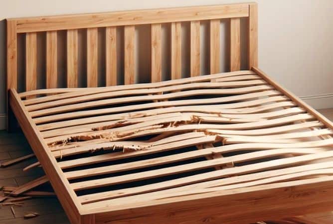 Broken bed after collapse.