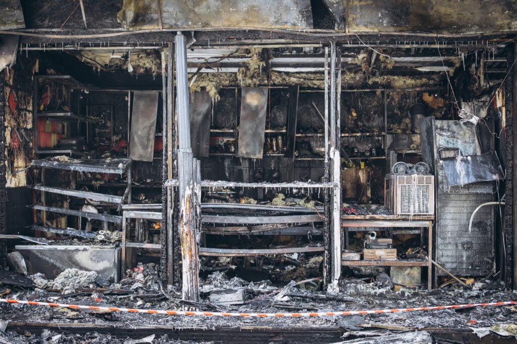 A home affected by the Eaton Fire in Altadena following the damage caused by the wildfire.